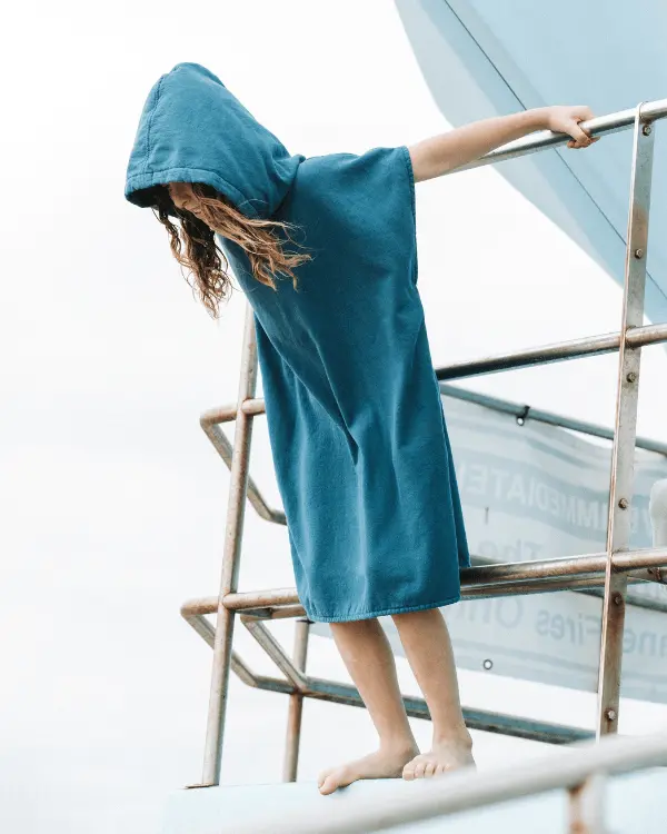 Terra Hooded Poncho Youth - Teal Blue | Sand Cloud - Image 6