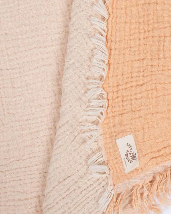 Little Fishies Gauze Receiving Blanket - Peach Fuzz | Sand Cloud - Image 4