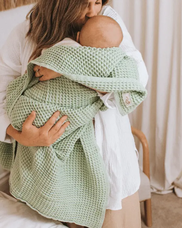 Little Fishies Waffle Blanket - Sage | Sand Cloud