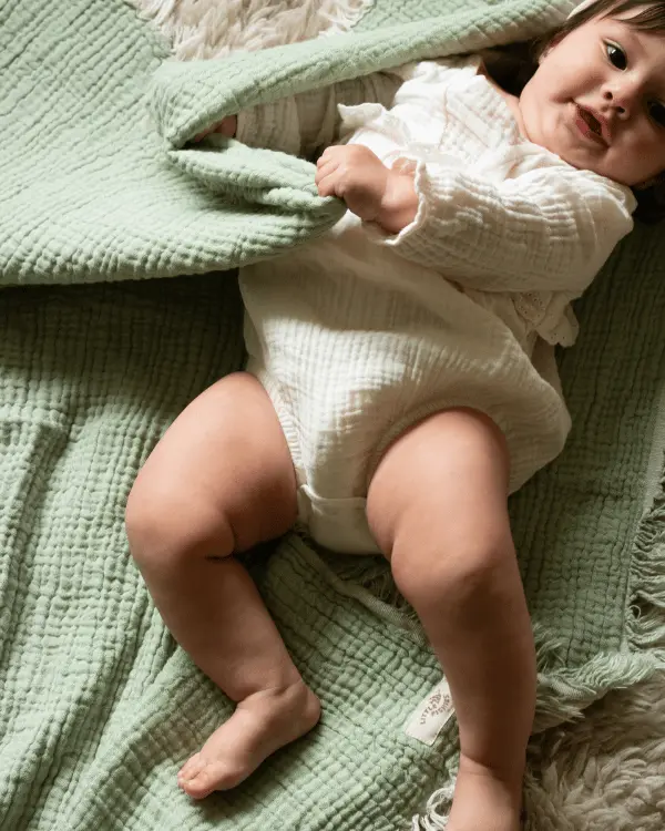 Little Fishies Gauze Receiving Blanket - Sage | Sand Cloud - Image 4