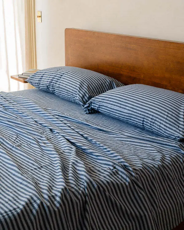 Alternative view of Classic Micro Twill Stripe Melange Sheet Set Indigo | Sand Cloud
