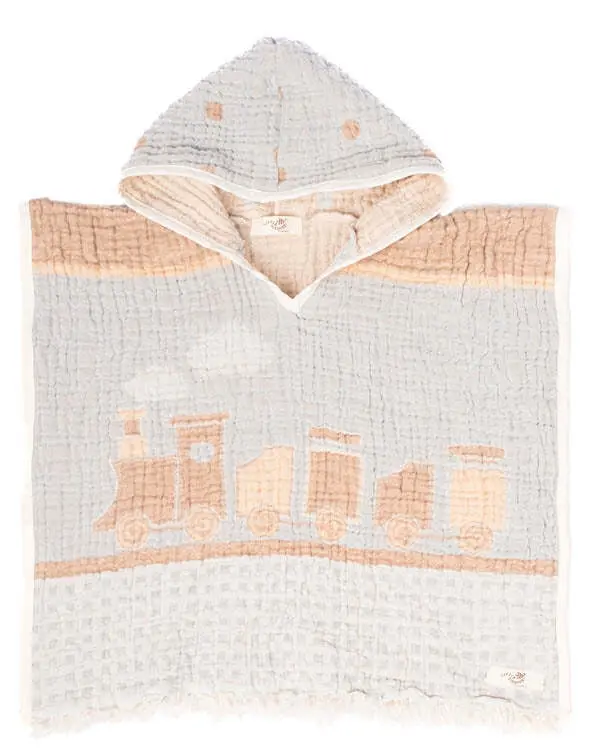 Choo-Choo Train Gauze Hooded Poncho | Sand Cloud