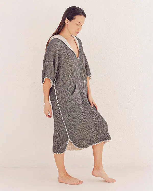 Falta Gauze Hooded Poncho - Black | Sand Cloud - Image 6